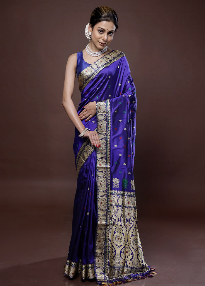 Blue Assam Pure Silk Saree With Blouse Piece - Indian Silk House Agencies