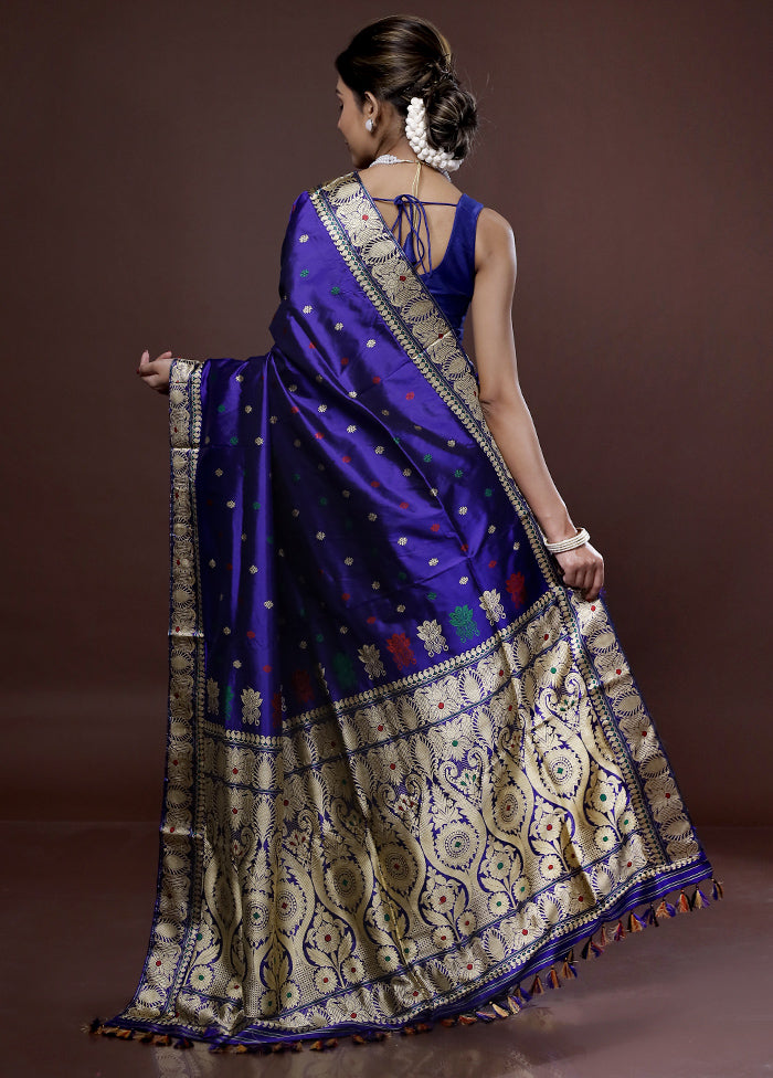 Blue Assam Pure Silk Saree With Blouse Piece - Indian Silk House Agencies