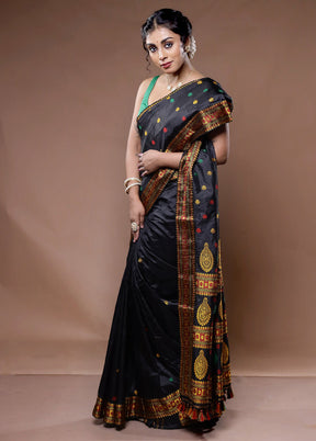 Black Assam Pure Silk Saree With Blouse Piece - Indian Silk House Agencies