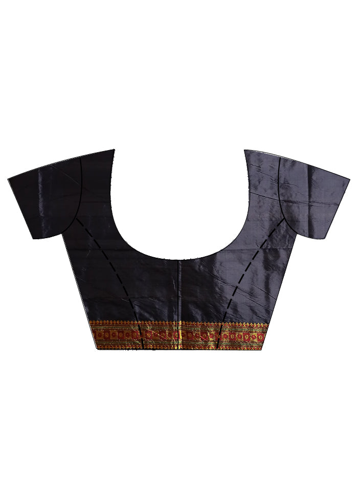 Black Assam Pure Silk Saree With Blouse Piece - Indian Silk House Agencies