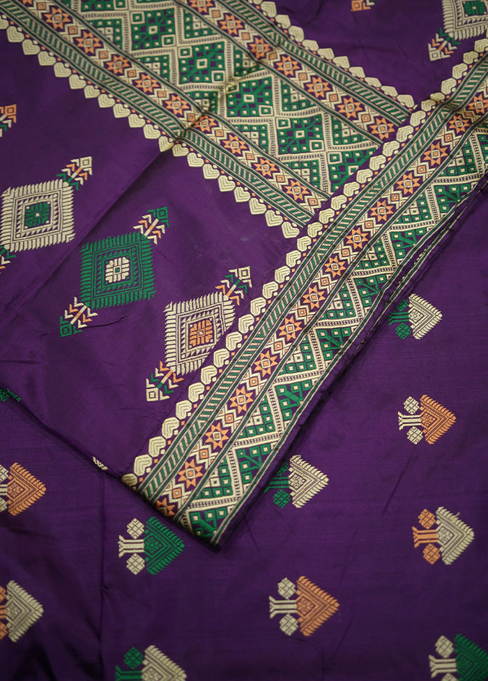 Purple Assam Pure Silk Saree With Blouse Piece - Indian Silk House Agencies