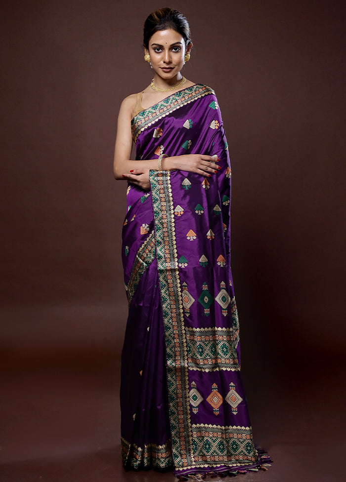 Purple Assam Pure Silk Saree With Blouse Piece - Indian Silk House Agencies