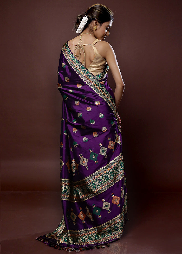 Purple Assam Pure Silk Saree With Blouse Piece - Indian Silk House Agencies