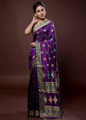 Purple Assam Pure Silk Saree With Blouse Piece - Indian Silk House Agencies