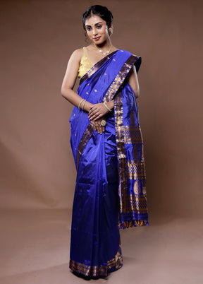 Blue Assam Pure Silk Saree With Blouse Piece - Indian Silk House Agencies