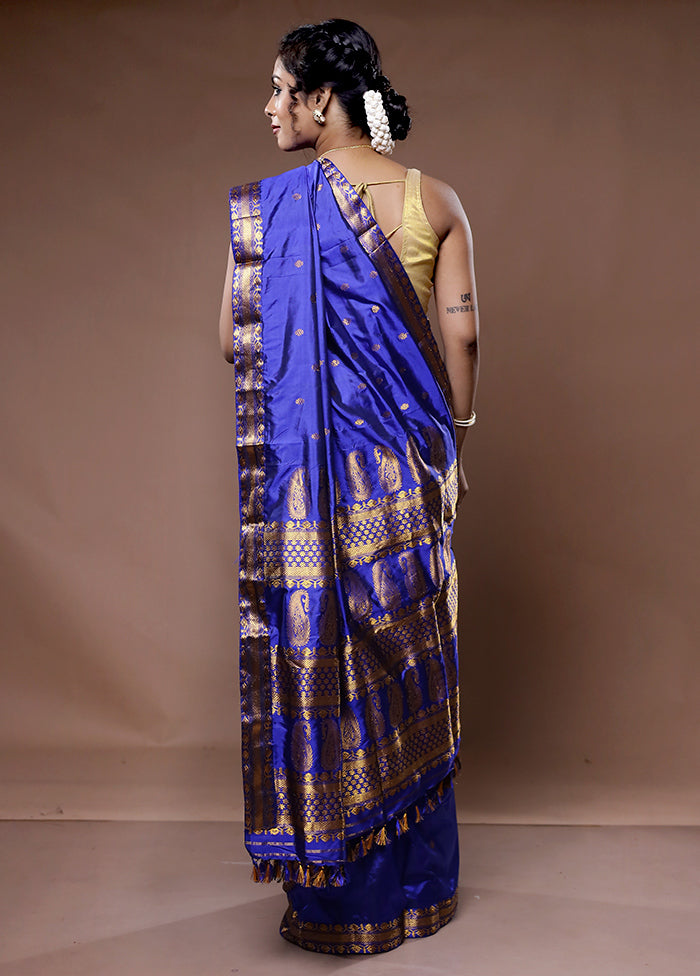 Blue Assam Pure Silk Saree With Blouse Piece - Indian Silk House Agencies