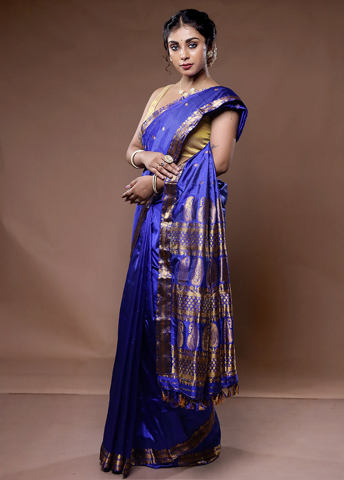 Blue Assam Pure Silk Saree With Blouse Piece - Indian Silk House Agencies