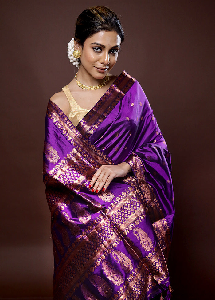 Purple Assam Pure Silk Saree With Blouse Piece - Indian Silk House Agencies