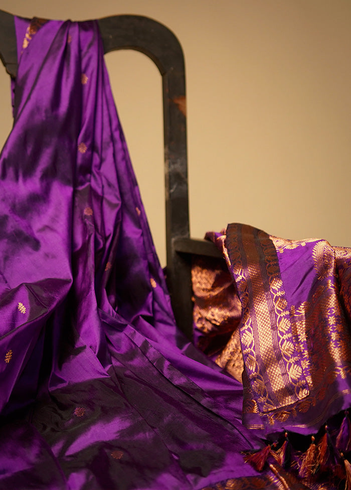 Purple Assam Pure Silk Saree With Blouse Piece - Indian Silk House Agencies