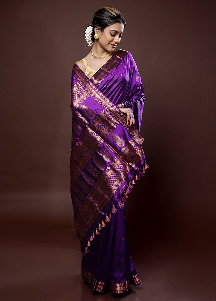 Purple Assam Pure Silk Saree With Blouse Piece - Indian Silk House Agencies