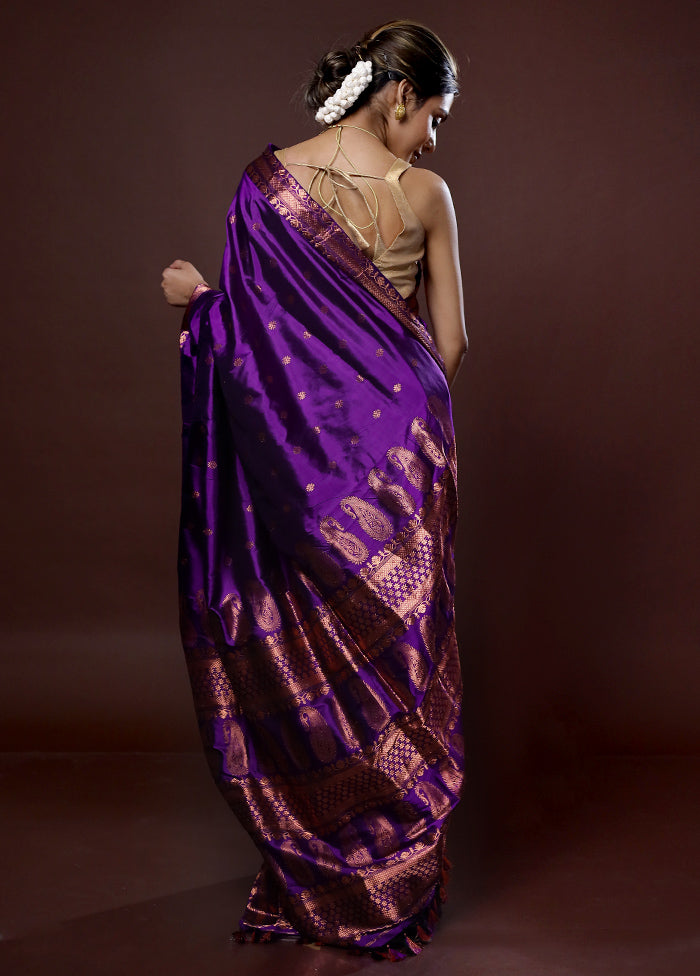 Purple Assam Pure Silk Saree With Blouse Piece - Indian Silk House Agencies