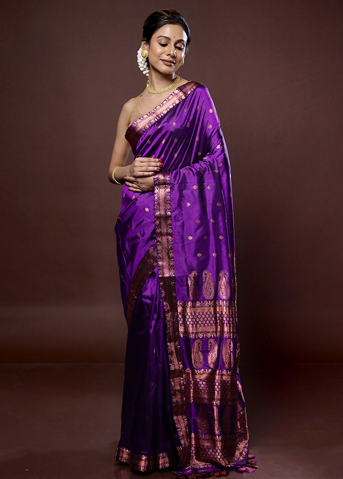 Purple Assam Pure Silk Saree With Blouse Piece - Indian Silk House Agencies