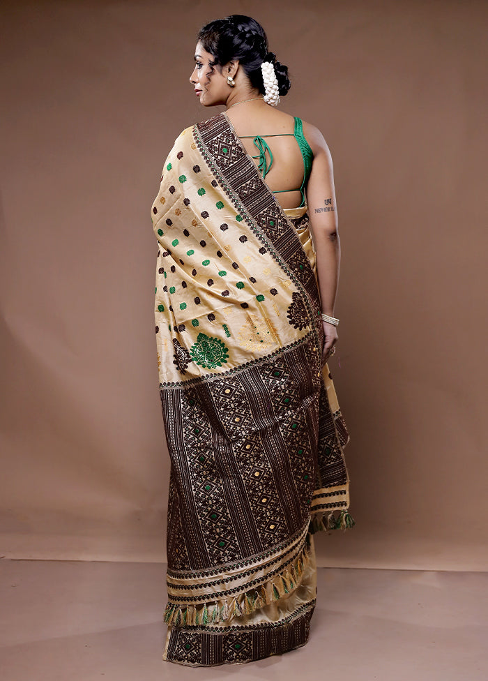 Cream Assam Pure Silk Saree With Blouse Piece - Indian Silk House Agencies