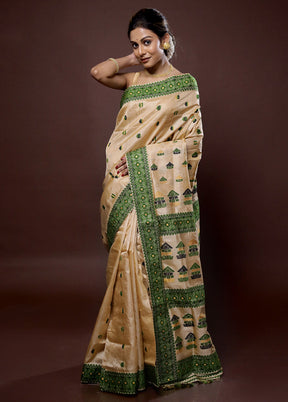 Cream Assam Pure Silk Saree With Blouse Piece - Indian Silk House Agencies