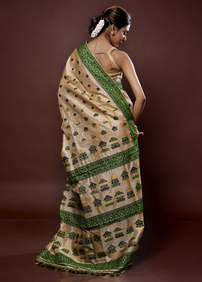 Cream Assam Pure Silk Saree With Blouse Piece - Indian Silk House Agencies