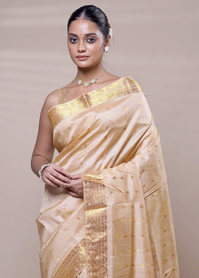 Cream Handloom Assam Pure Silk Saree With Blouse Piece