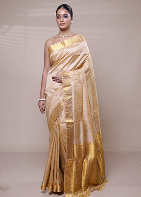 Cream Handloom Assam Pure Silk Saree With Blouse Piece