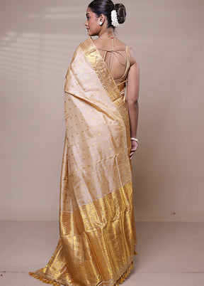 Cream Handloom Assam Pure Silk Saree With Blouse Piece