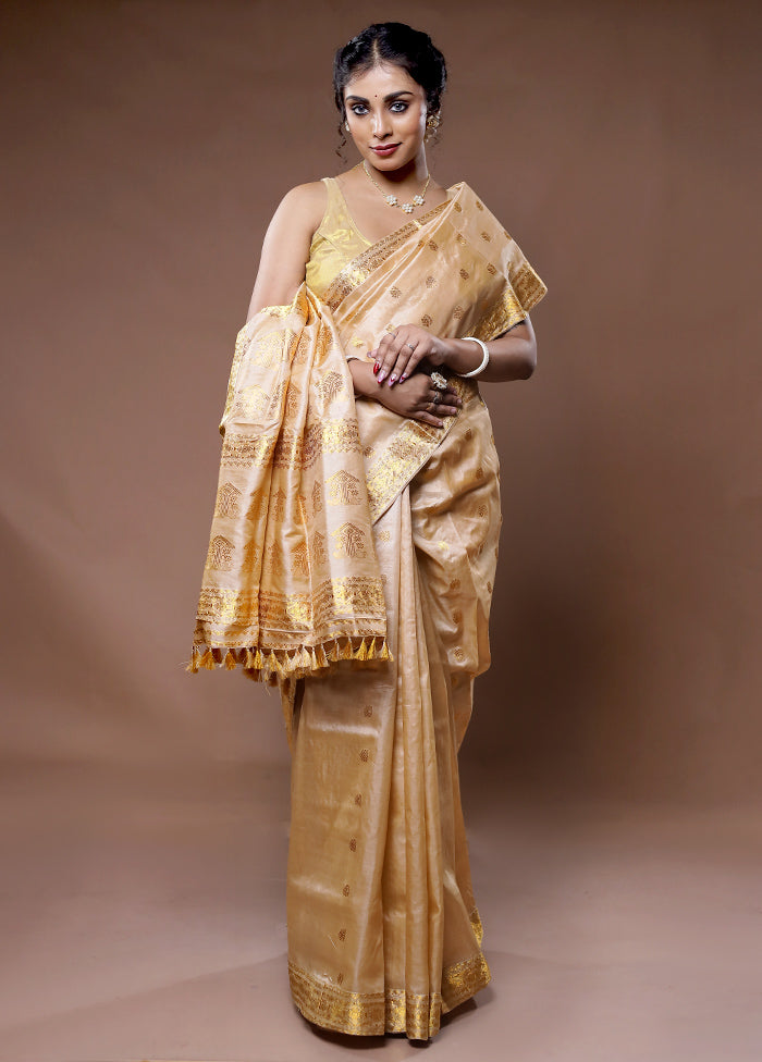 Cream Assam Pure Silk Saree With Blouse Piece - Indian Silk House Agencies