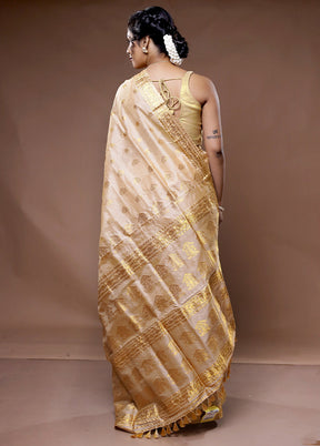 Cream Assam Pure Silk Saree With Blouse Piece - Indian Silk House Agencies