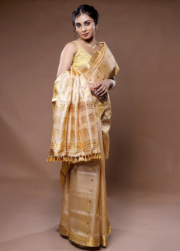 Cream Assam Pure Silk Saree With Blouse Piece - Indian Silk House Agencies