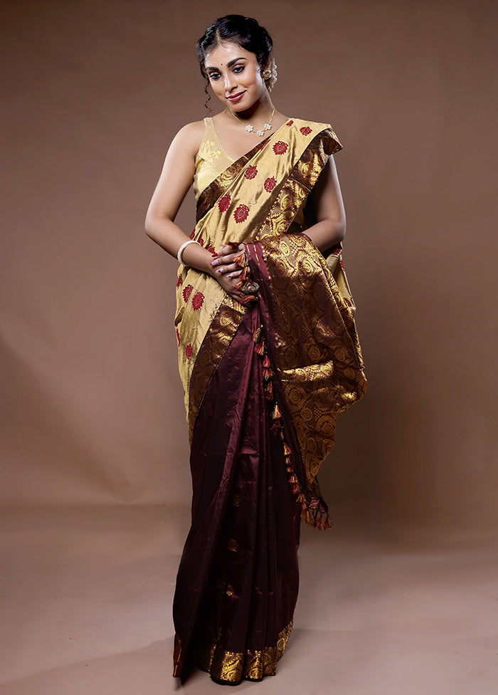 Cream Assam Pure Silk Saree With Blouse Piece - Indian Silk House Agencies