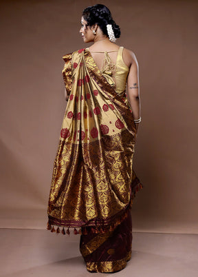 Cream Assam Pure Silk Saree With Blouse Piece - Indian Silk House Agencies