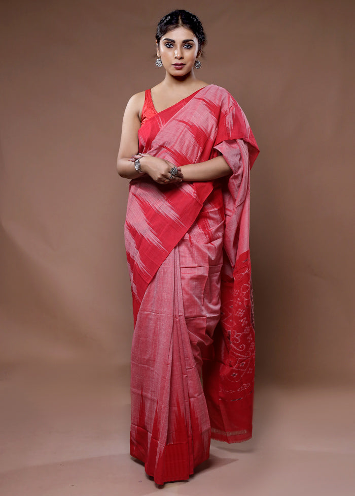 Red Cotton Saree With Blouse Piece - Indian Silk House Agencies