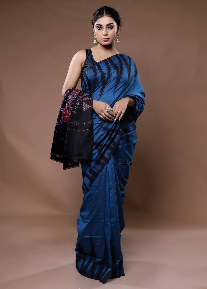 Blue Cotton Saree With Blouse Piece - Indian Silk House Agencies