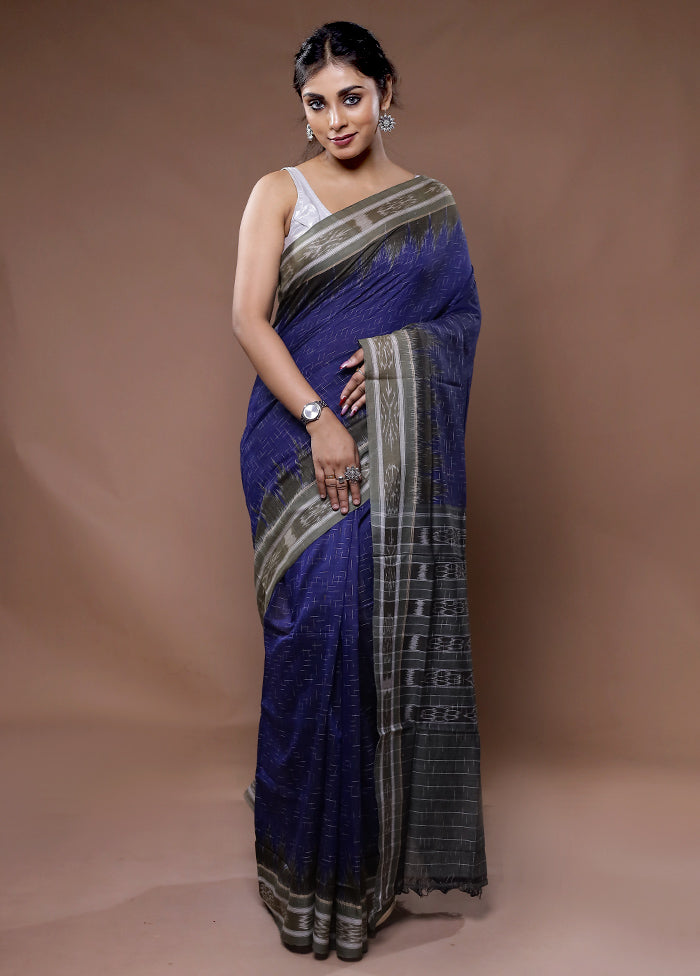 Blue Cotton Saree With Blouse Piece - Indian Silk House Agencies