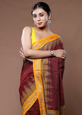 Maroon Cotton Saree With Blouse Piece - Indian Silk House Agencies