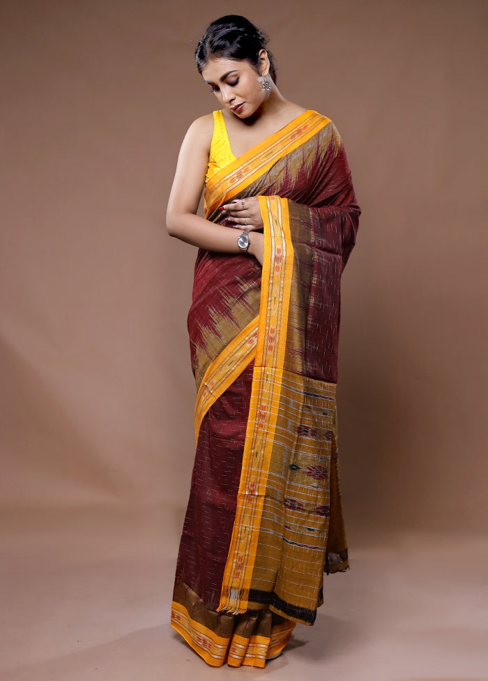 Maroon Cotton Saree With Blouse Piece - Indian Silk House Agencies