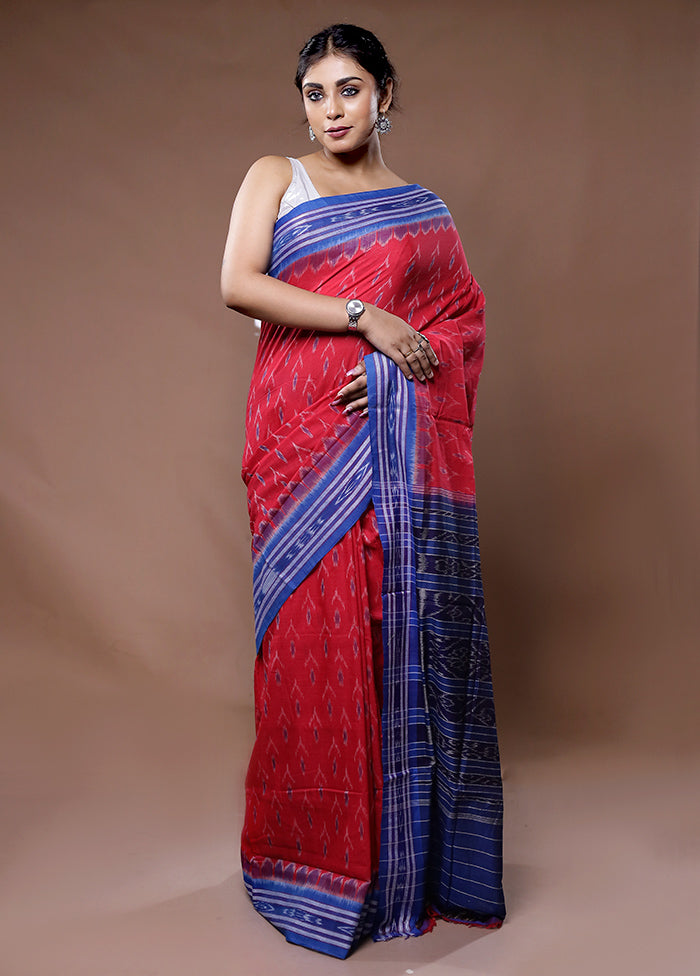 Red Pure Cotton Saree With Blouse Piece - Indian Silk House Agencies