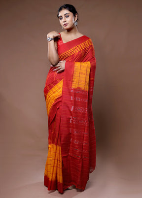 Red Pure Cotton Saree With Blouse Piece