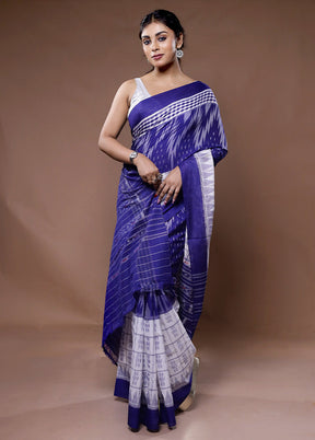 Blue Pure Cotton Saree With Blouse Piece - Indian Silk House Agencies