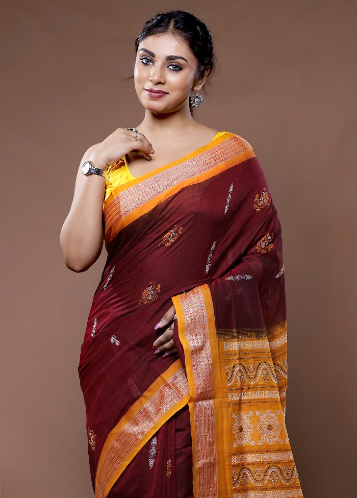 Maroon Pure Cotton Saree With Blouse Piece - Indian Silk House Agencies