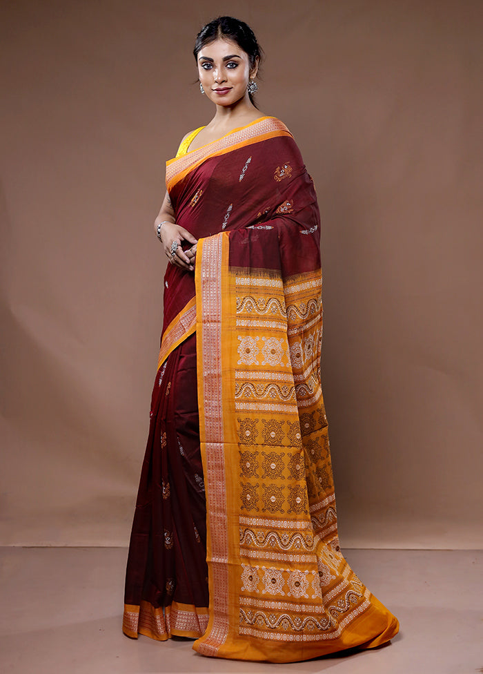 Maroon Pure Cotton Saree With Blouse Piece - Indian Silk House Agencies