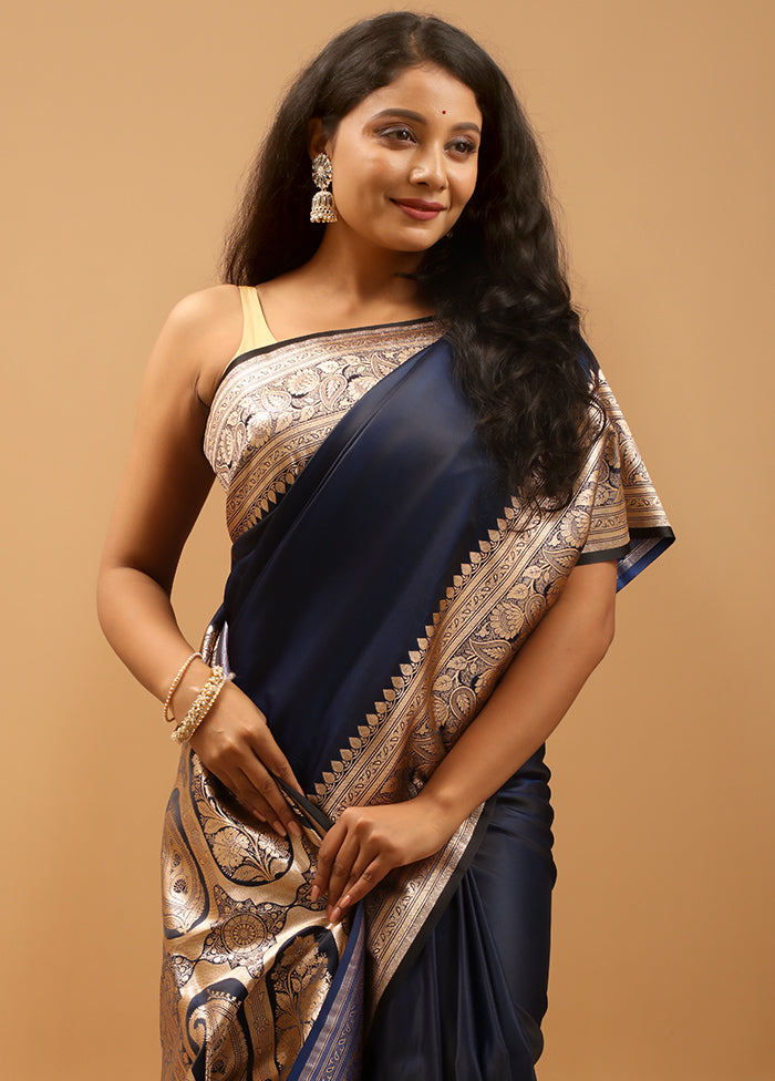 Blue Banarasi Silk Saree With Blouse Piece