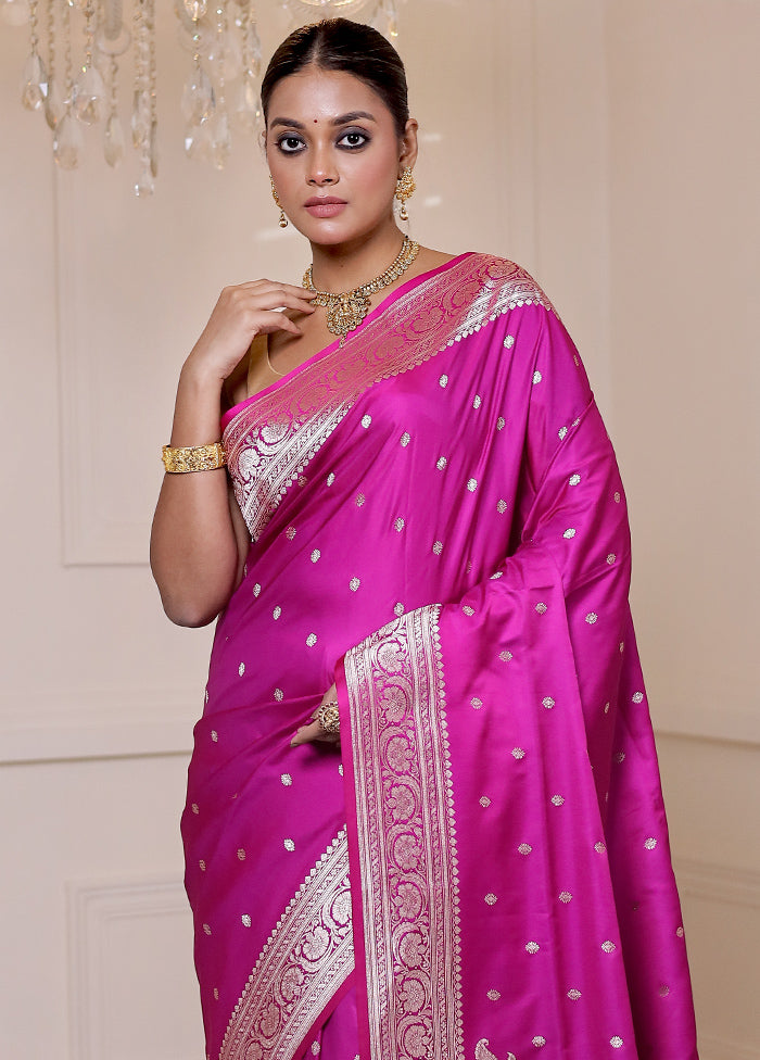 Pink Banarasi Silk Saree With Blouse Piece