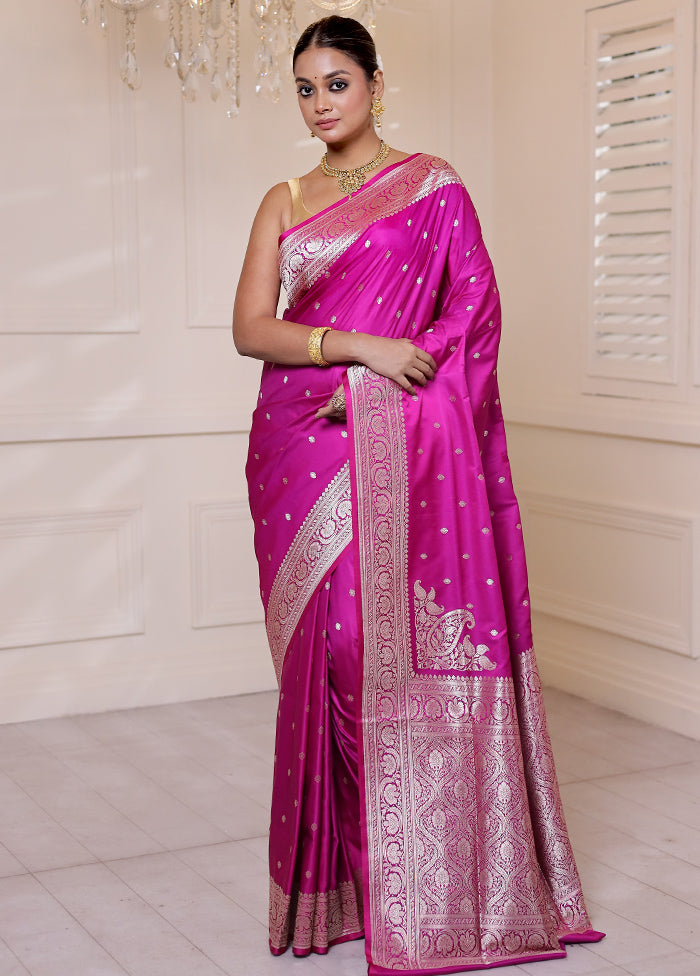 Pink Banarasi Silk Saree With Blouse Piece