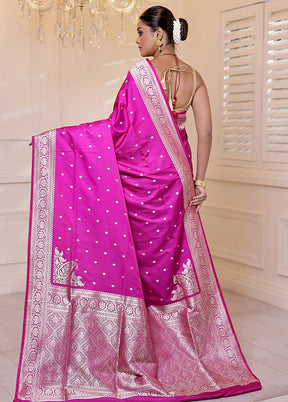 Pink Banarasi Silk Saree With Blouse Piece