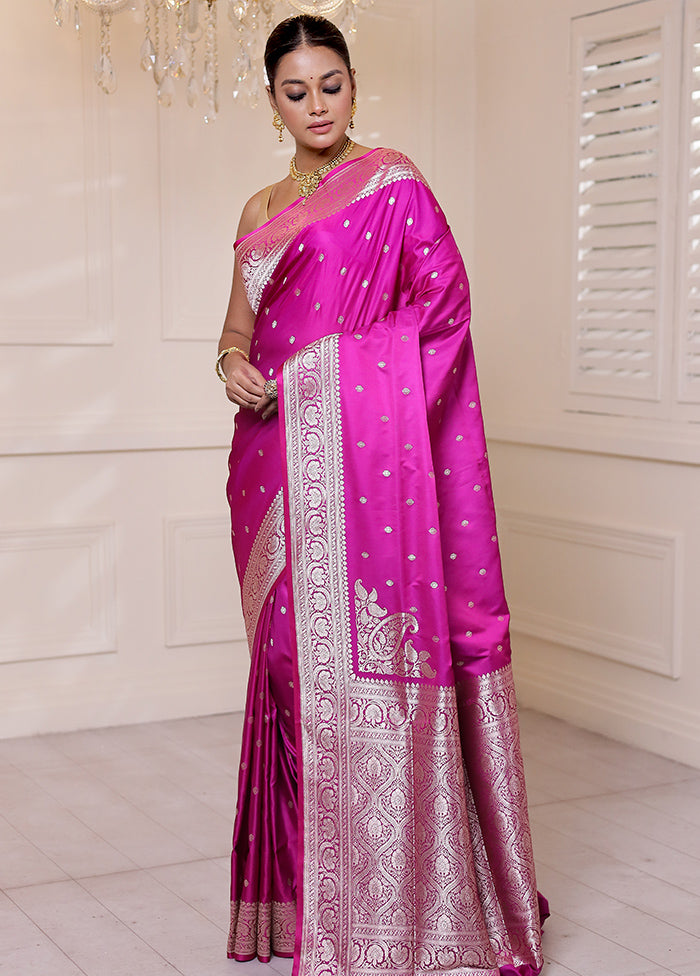 Pink Banarasi Silk Saree With Blouse Piece