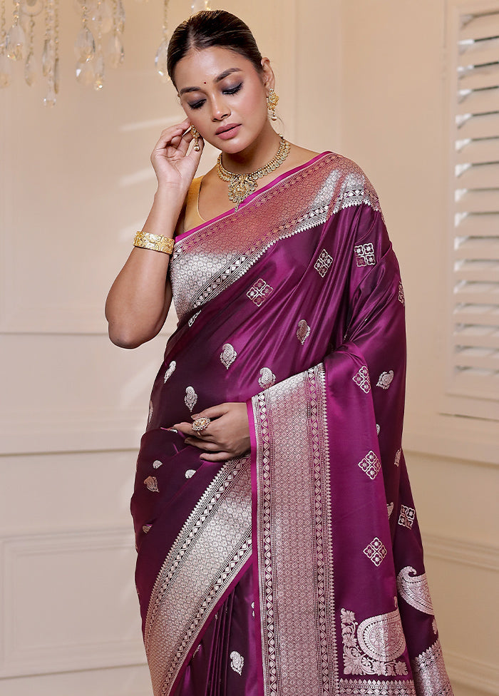 Purple Banarasi Silk Saree With Blouse Piece