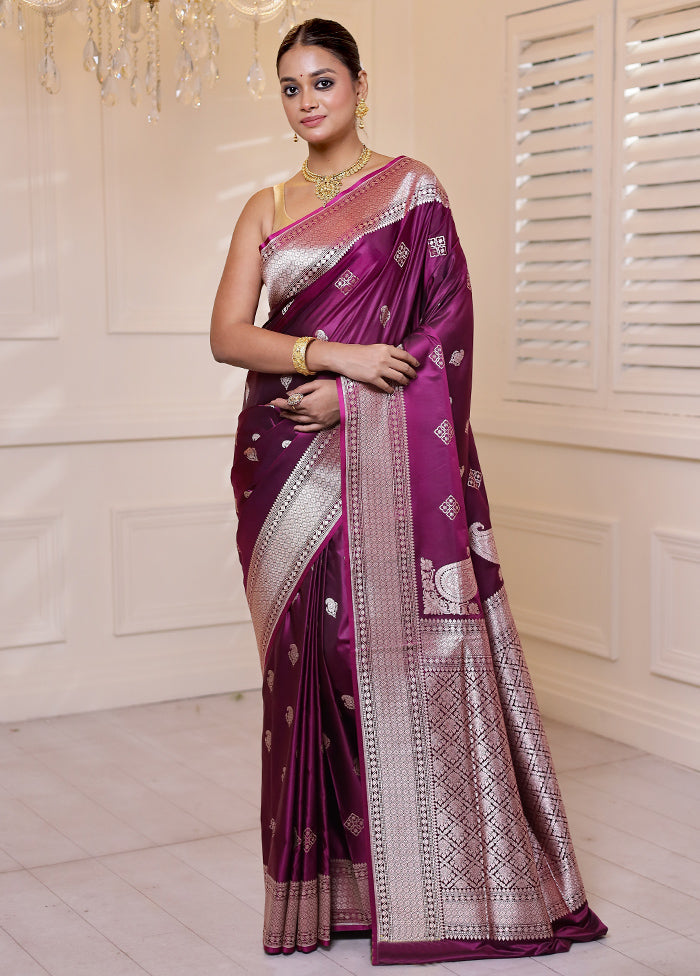 Purple Banarasi Silk Saree With Blouse Piece