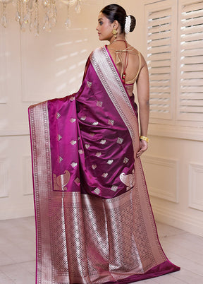 Purple Banarasi Silk Saree With Blouse Piece