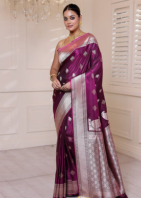 Purple Banarasi Silk Saree With Blouse Piece