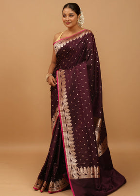 Purple Banarasi Silk Saree With Blouse Piece