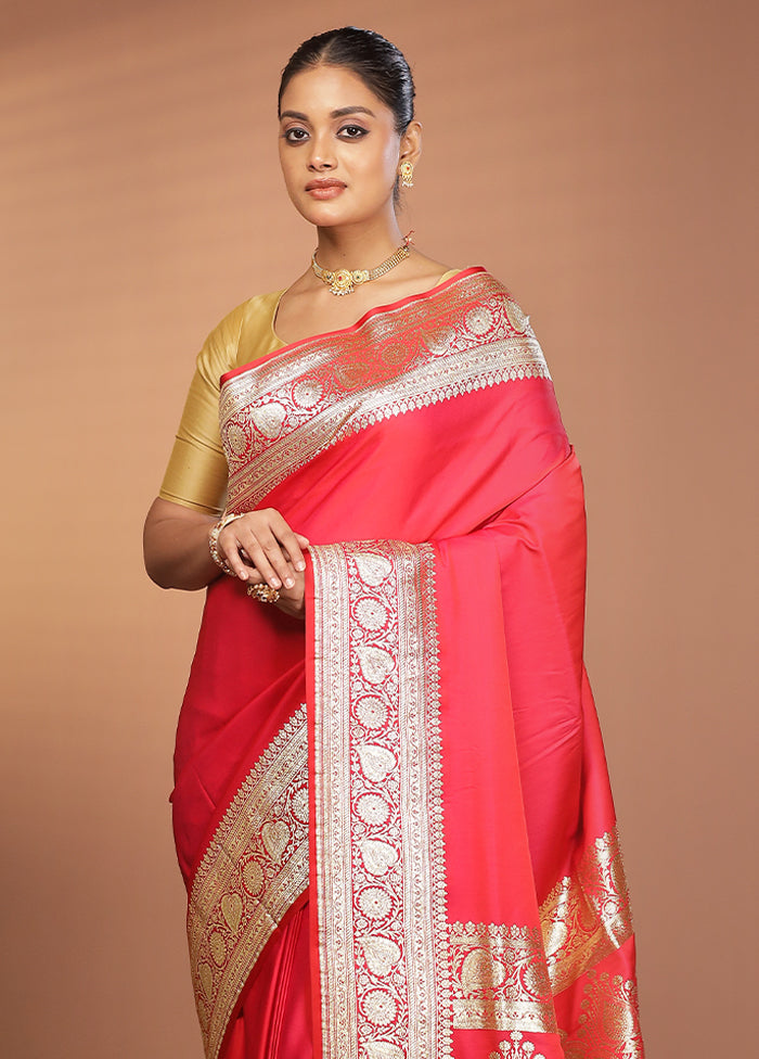 Pink Banarasi Silk Saree With Blouse Piece