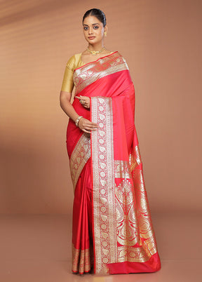 Pink Banarasi Silk Saree With Blouse Piece