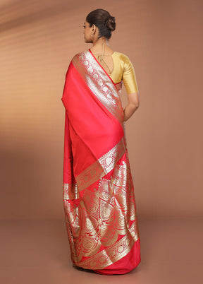 Pink Banarasi Silk Saree With Blouse Piece